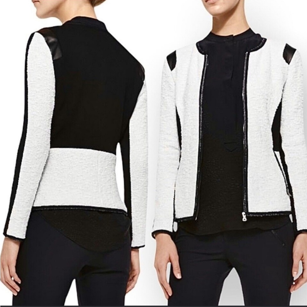 Rebecca Taylor Black & White Textured Zip Jacket – Chic & Modern